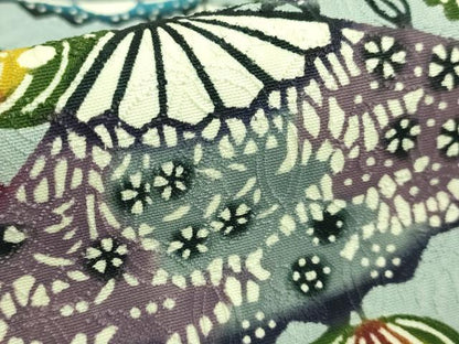 平和屋着物■極上　本場琉球紅型　九寸開き名古屋帯　扇面舞花文　逸品　DZAA7766kh5
