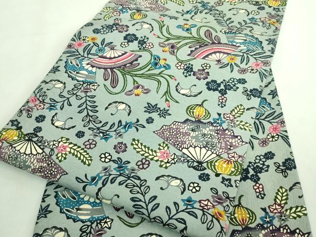 平和屋着物■極上　本場琉球紅型　九寸開き名古屋帯　扇面舞花文　逸品　DZAA7766kh5