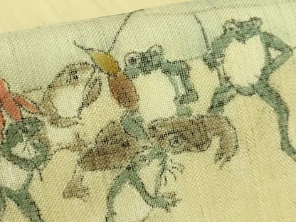 平和屋着物＊極上 夏物 九寸名古屋帯 手描き 鳥獣戯画 麻 逸品 DZAA7773kh5