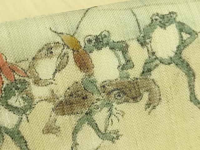 平和屋着物＊極上 夏物 九寸名古屋帯 手描き 鳥獣戯画 麻 逸品 DZAA7773kh5