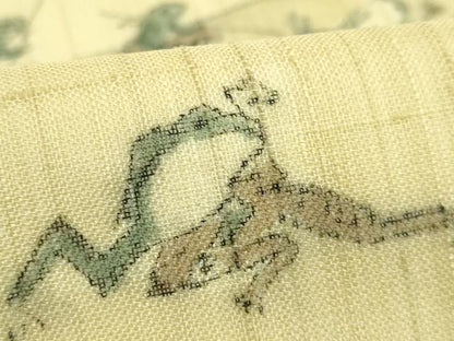 平和屋着物＊極上 夏物 九寸名古屋帯 手描き 鳥獣戯画 麻 逸品 DZAA7773kh5