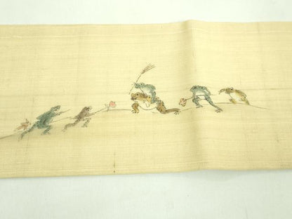 平和屋着物＊極上 夏物 九寸名古屋帯 手描き 鳥獣戯画 麻 逸品 DZAA7773kh5