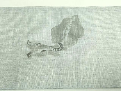 平和屋着物＊極上 夏物 九寸名古屋帯 手描き 水牛 灰青色地 逸品 DZAA7774kh5