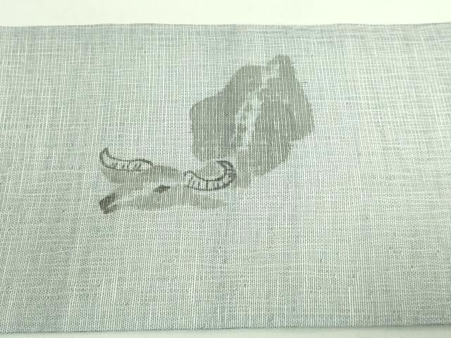 平和屋着物＊極上 夏物 九寸名古屋帯 手描き 水牛 灰青色地 逸品 DZAA7774kh5