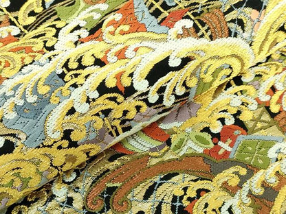 平和屋着物●極上 西陣の老舗 1782年創業 山下織物 六通柄袋帯 唐織 立波宝尽くし 宝船 黒地 金糸 逸品 DZAA7779kh5
