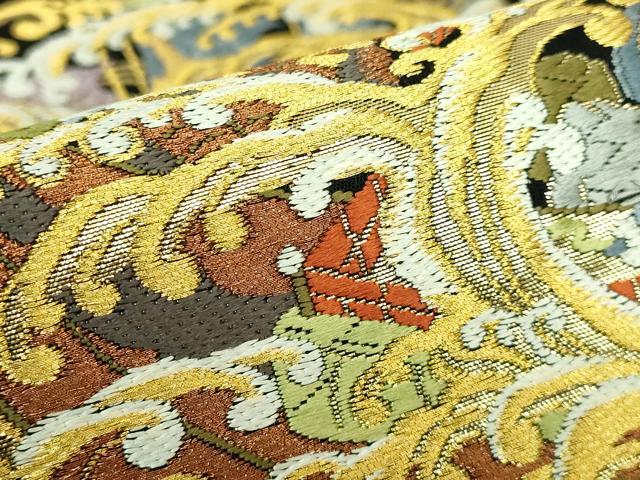 平和屋着物●極上 西陣の老舗 1782年創業 山下織物 六通柄袋帯 唐織 立波宝尽くし 宝船 黒地 金糸 逸品 DZAA7779kh5