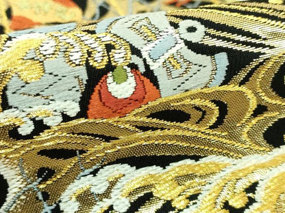 平和屋着物●極上 西陣の老舗 1782年創業 山下織物 六通柄袋帯 唐織 立波宝尽くし 宝船 黒地 金糸 逸品 DZAA7779kh5