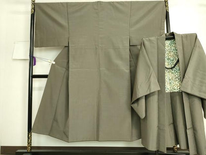 平和屋着物■極上 男性 お召 アンサンブル 長羽織 網代織 格子 江戸鼠色地 逸品 DZAA7800kh5