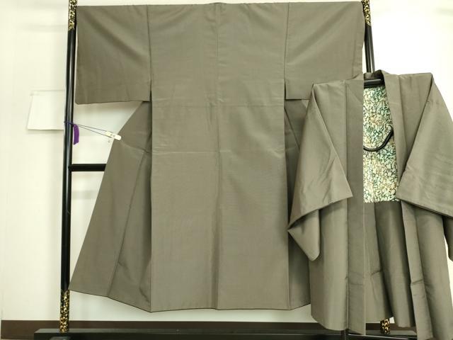 平和屋着物■極上 男性 お召 アンサンブル 長羽織 網代織 格子 江戸鼠色地 逸品 DZAA7800kh5