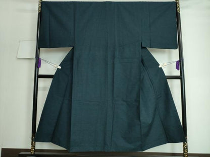 平和屋着物■極上　男性　紬　アンサンブル　長羽織(羽織紐付き)・長襦袢(袷)　3点セット　濃藍色地　逸品　DZAA7806kh5