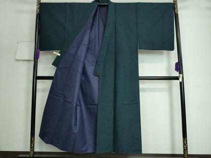 平和屋着物■極上　男性　紬　アンサンブル　長羽織(羽織紐付き)・長襦袢(袷)　3点セット　濃藍色地　逸品　DZAA7806kh5