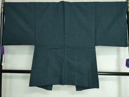平和屋着物■極上　男性　紬　アンサンブル　長羽織(羽織紐付き)・長襦袢(袷)　3点セット　濃藍色地　逸品　DZAA7806kh5