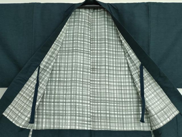 平和屋着物■極上　男性　紬　アンサンブル　長羽織(羽織紐付き)・長襦袢(袷)　3点セット　濃藍色地　逸品　DZAA7806kh5