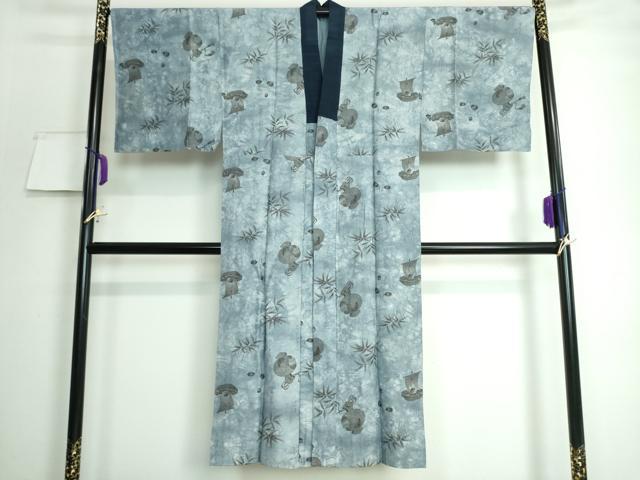 平和屋着物■極上　男性　紬　アンサンブル　長羽織(羽織紐付き)・長襦袢(袷)　3点セット　濃藍色地　逸品　DZAA7806kh5