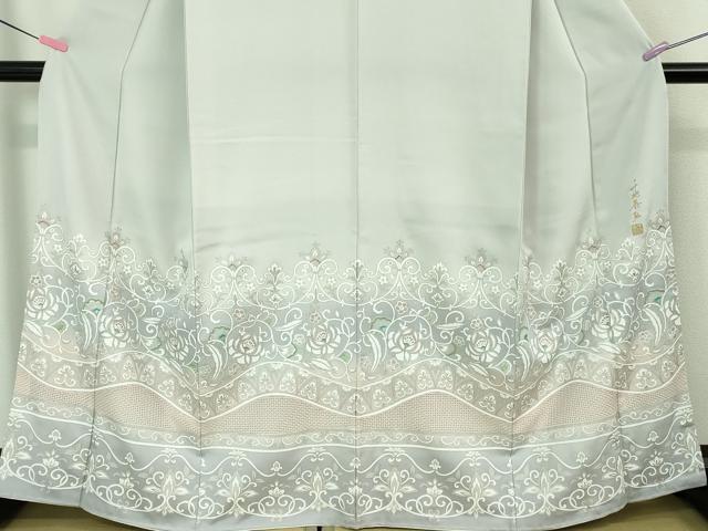 平和屋本店●極上　世界的友禅作家　千地泰弘　訪問着　刺繍　花唐草文　白鼠色地　暈し染め　金銀糸　逸品　DZAA7808kh6