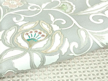 平和屋本店●極上　世界的友禅作家　千地泰弘　訪問着　刺繍　花唐草文　白鼠色地　暈し染め　金銀糸　逸品　DZAA7808kh6