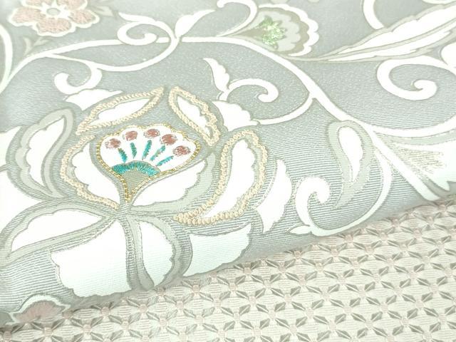 平和屋本店●極上　世界的友禅作家　千地泰弘　訪問着　刺繍　花唐草文　白鼠色地　暈し染め　金銀糸　逸品　DZAA7808kh6