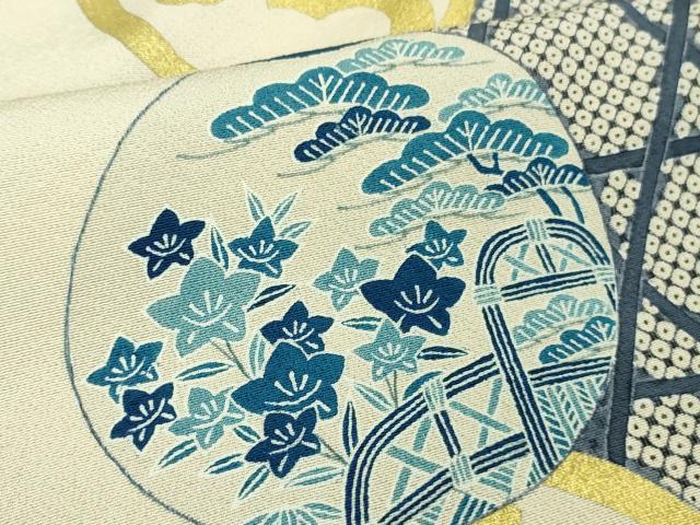 平和屋本店■極上　人間国宝　五代　田畑喜八　訪問着　駒刺繍　藍　籬　亜麻色地　金彩　逸品　DZAA7814kh5