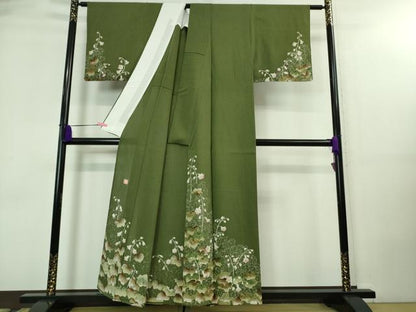 平和屋着物■極上　夏物　ファッションデザイナー 花井幸子　訪問着　単衣　草花文　麹塵色地　逸品　DZAA7844kh5