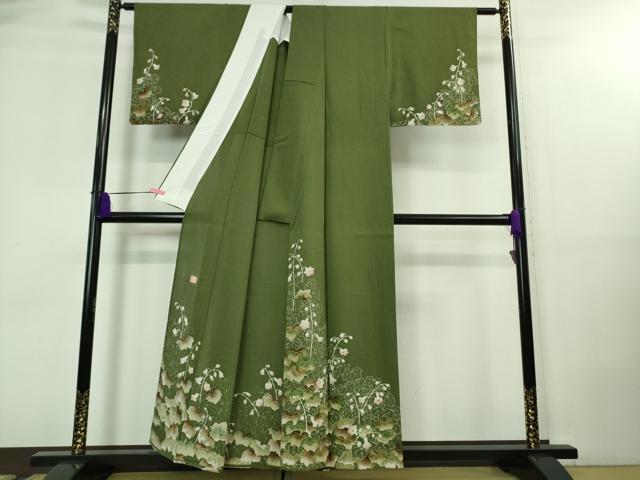 平和屋着物■極上　夏物　ファッションデザイナー 花井幸子　訪問着　単衣　草花文　麹塵色地　逸品　DZAA7844kh5