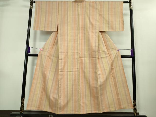 平和屋着物▽極上 紅花紬 米沢 単衣 間道 逸品 未使用 DZAA7850kh5