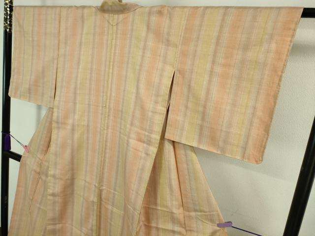平和屋着物▽極上 紅花紬 米沢 単衣 間道 逸品 未使用 DZAA7850kh5