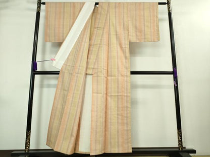 平和屋着物▽極上 紅花紬 米沢 単衣 間道 逸品 未使用 DZAA7850kh5