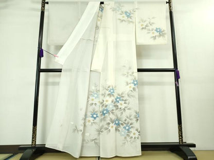 平和屋着物■極上　夏物　訪問着　絽　手描き　鉄線花　枝花文　逸品　DZAA7870kh5