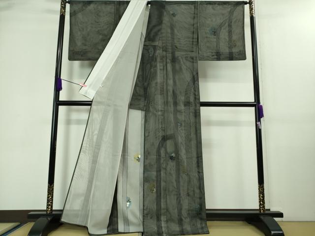 平和屋着物▽極上 訪問着 無双 紗袷 紗×紗 雪輪花文 黒地 逸品 DZAA7871kh5