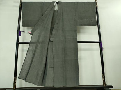 平和屋着物■極上　夏物　男性　本場小千谷ちぢみ　キングサイズ　麻　色無地　藍墨茶色　逸品　DZAA7872kh5