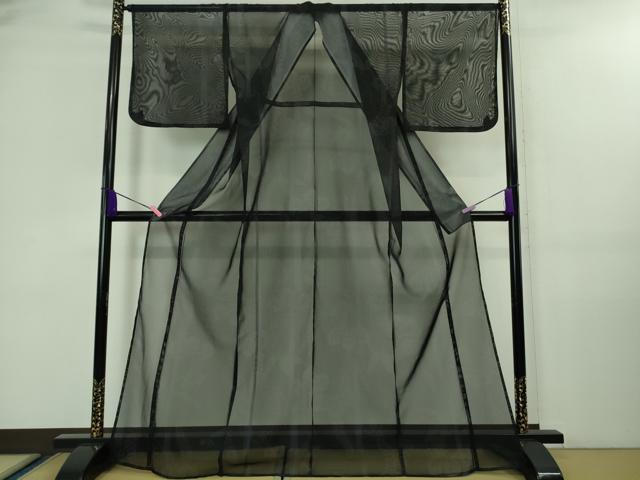 平和屋着物＊極上 夏物 撫松庵 小紋 紗 笹竹花文 黒地 洗える着物 逸品 DZAA7873kh5