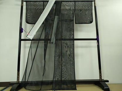 平和屋着物＊極上 夏物 撫松庵 小紋 紗 笹竹花文 黒地 洗える着物 逸品 DZAA7873kh5