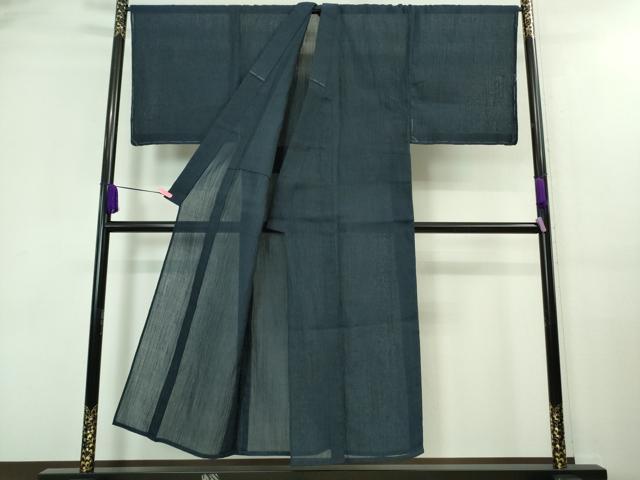 平和屋着物■極上　夏物　男性　本場小千谷ちぢみ　キングサイズ　麻　色無地　濃紺地　逸品　未使用　DZAA7876kh5