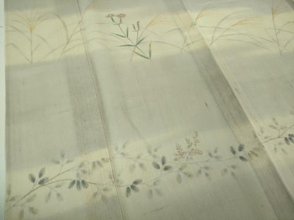 平和屋着物■極上　夏物　絹芭蕉　訪問着　手描き　すすき　枝花文　暈し染め　白梅鼠色地　逸品　DZAA7878kh5