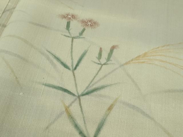 平和屋着物■極上　夏物　絹芭蕉　訪問着　手描き　すすき　枝花文　暈し染め　白梅鼠色地　逸品　DZAA7878kh5