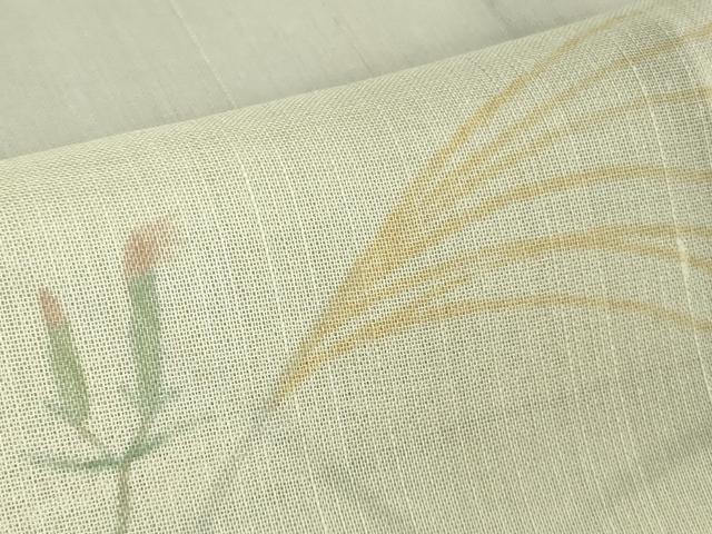 平和屋着物■極上　夏物　絹芭蕉　訪問着　手描き　すすき　枝花文　暈し染め　白梅鼠色地　逸品　DZAA7878kh5