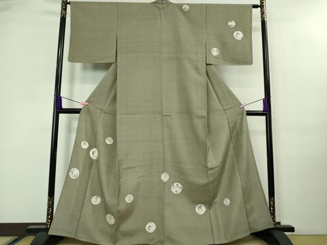 平和屋着物▽極上 訪問着 単衣 紬地 手描き ゴルフ 河童 カッパ 兎 鹿 灰汁色地 逸品 未使用 DZAA7879kh5