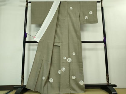 平和屋着物▽極上 訪問着 単衣 紬地 手描き ゴルフ 河童 カッパ 兎 鹿 灰汁色地 逸品 未使用 DZAA7879kh5