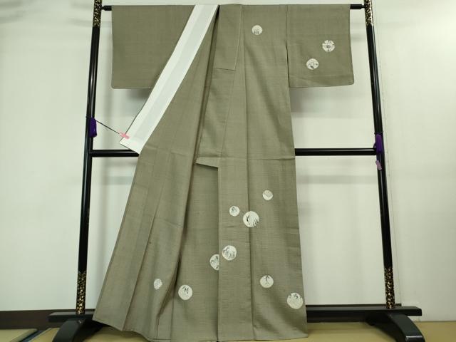 平和屋着物▽極上 訪問着 単衣 紬地 手描き ゴルフ 河童 カッパ 兎 鹿 灰汁色地 逸品 未使用 DZAA7879kh5