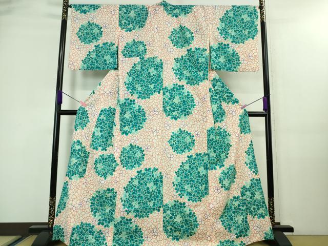 平和屋着物∴極上 夏物 小紋・浴衣兼用 紅梅織 紫陽花 あじさい 洗える着物 逸品 DZAA7885kh5