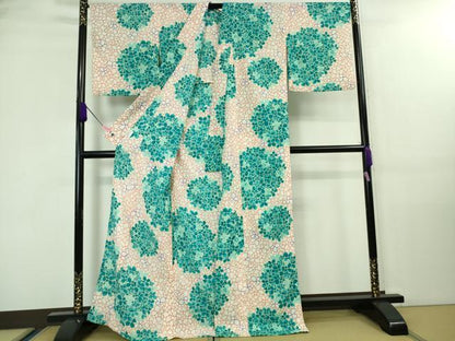 平和屋着物∴極上 夏物 小紋・浴衣兼用 紅梅織 紫陽花 あじさい 洗える着物 逸品 DZAA7885kh5