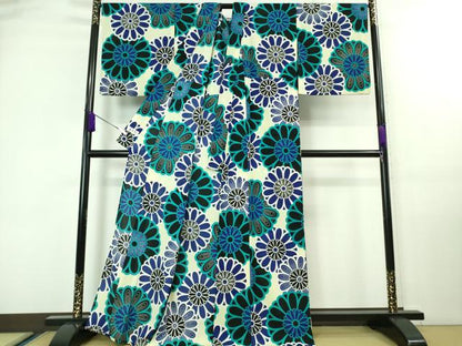 平和屋着物∴極上 夏物 小紋・浴衣兼用 舞花文 和風館 セオアルファ 洗える着物 逸品 DZAA7886kh5