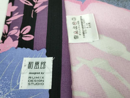 平和屋着物∴極上 夏物 小紋・浴衣兼用 薔薇 バラ 縞 黒地 銀彩 逸品 和風館 セオアルファ 洗える着物 DZAA7888kh5