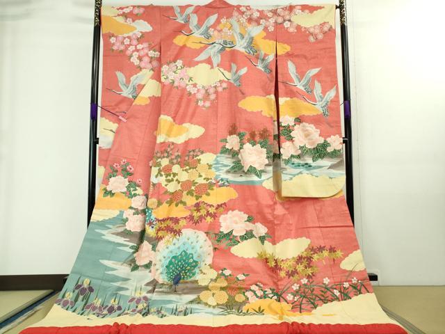 平和屋本店■極上　明綴れ　色打掛　和装　婚礼　結婚式　花嫁　神社挙式　孔雀花文　金糸　金通し地　逸品　DZAA7894kh5