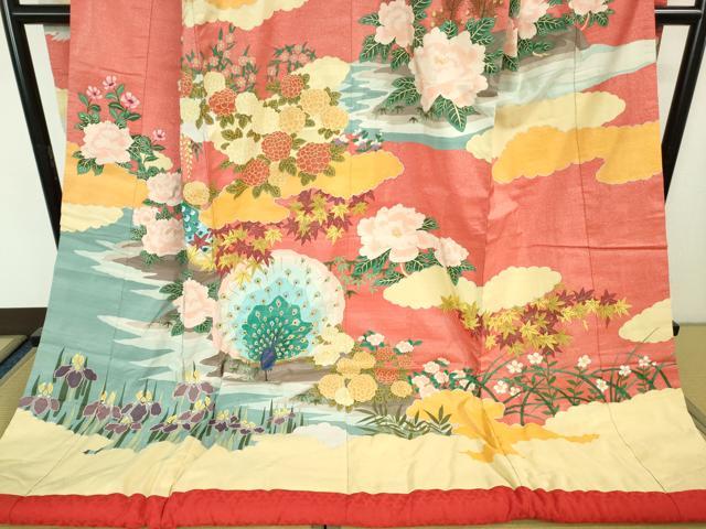 平和屋本店■極上　明綴れ　色打掛　和装　婚礼　結婚式　花嫁　神社挙式　孔雀花文　金糸　金通し地　逸品　DZAA7894kh5