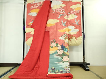 平和屋本店■極上　明綴れ　色打掛　和装　婚礼　結婚式　花嫁　神社挙式　孔雀花文　金糸　金通し地　逸品　DZAA7894kh5
