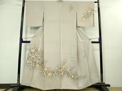 平和屋着物●極上　創業460年・千總　訪問着　更紗花文　灰桜色地　暈し染め　金彩　大丸扱い　逸品　DZAA7904kh5