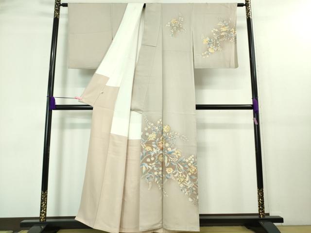 平和屋着物●極上　創業460年・千總　訪問着　更紗花文　灰桜色地　暈し染め　金彩　大丸扱い　逸品　DZAA7904kh5