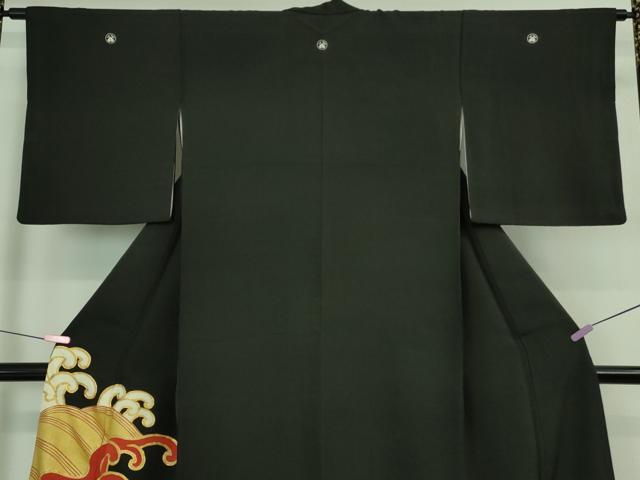 平和屋本店■極上　セミアンティーク　人間国宝　五代　田畑喜八　黒留袖　駒刺繍　波涛　金彩　共箱付き　逸品　DZAA7914kh5