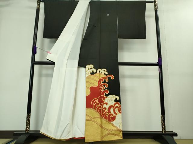 平和屋本店■極上　セミアンティーク　人間国宝　五代　田畑喜八　黒留袖　駒刺繍　波涛　金彩　共箱付き　逸品　DZAA7914kh5